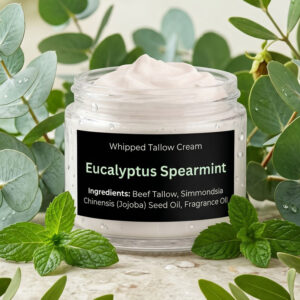 Eucalyptus and spearmint scented whipped tallow cream
