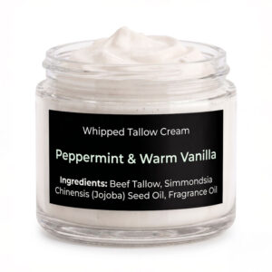 Peppermint and warm vanilla scented whipped tallow